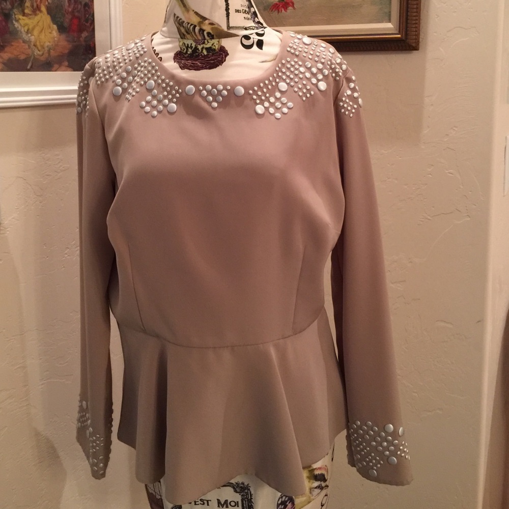 Antonio Melani Taupe Peplum Top